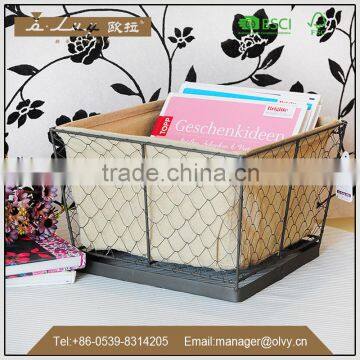 rectangular wire metal storage basket with white liner