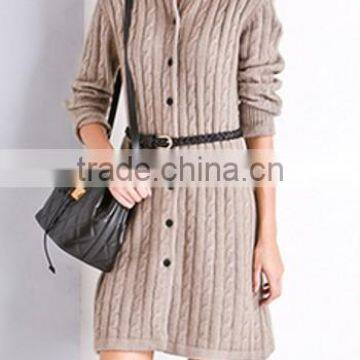 Express Wholesale Lady Polo Neck Long Sleeve Long Cardigan Coat All-over Cable Knitted Sweater With Big Button