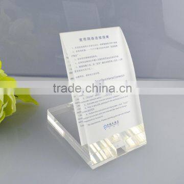 High clear acrylic L-shape desktop notice board sign display manufacturing