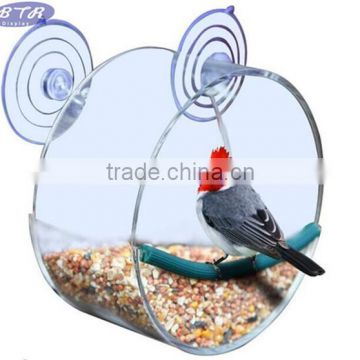 Clear Acrylic House Circular Window Bird Feeder for Small Wild Birds