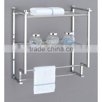 Organize Bathroom Storage Rack 2-Tier Wall Mounting Rack with Towel Bars