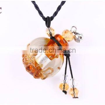 Flat Round Shape Murano Coloured Glaze Essential Oil Fragrance Perfume Bottle Pendant Necklace for Wholesale