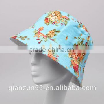 blue wide short brim custom streetwear floral 100% cotton flower print pattern bucket hat