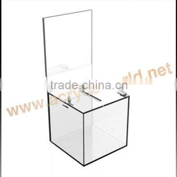 Acrylic Ballot Box With Sign Holder/Revolving Lockable Clear Acrylic Advice Box/acrylic ballot Box