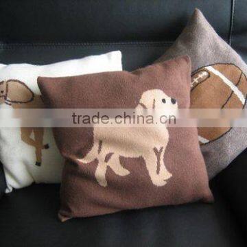 Cashmere Pillow, Cashmere Pillow with Dog Intarsia, 100% Cashmere Cushion