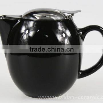 350ml Black Color Glazed Small Size Original Chinese Ceramic Tea Pots With Stainless steel Lids And Infuser