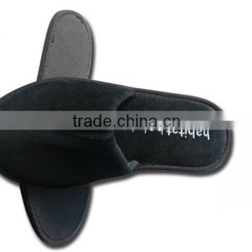 Luxury black velour closed toe hotel slipper