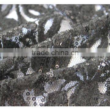 Latest Design Thin Net Embroidered Sequin Fabric, Black Flower Embroidery Sequin Fabric Textile for Dress photo-6