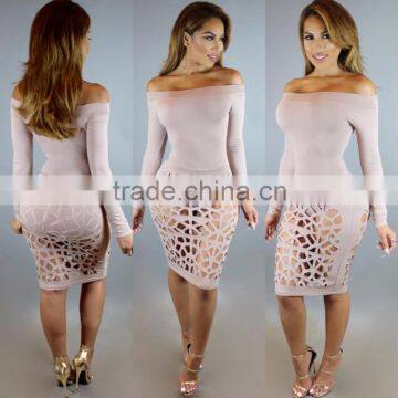 Bonvatt Autumn&Winter Sexy Hollow Out Low Round Neck Long Sleeve Slim Bandage Club Dress With Holes