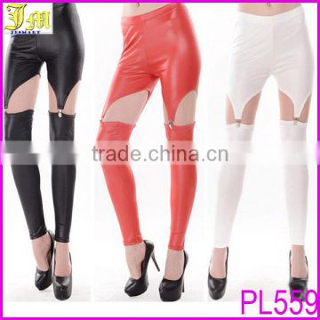 2014 New Leggings For Mature Women Sexy Hollow Out Imitation Leather Suspenders Tights Black