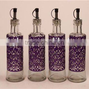 Glass Oil Vinegar Bottle Set With Purple Metal Coating photo-2