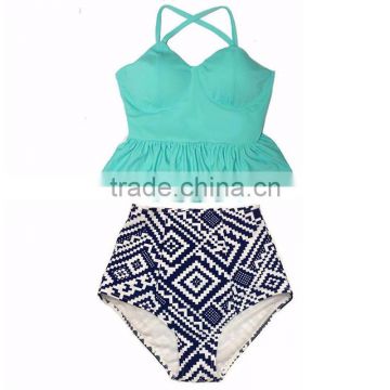 2016 New Bikinis Women High Waist Swimsuit Push Up Bikini Set Plus Size Swimwear Female Hem Top Beach Wear Bathing Suit