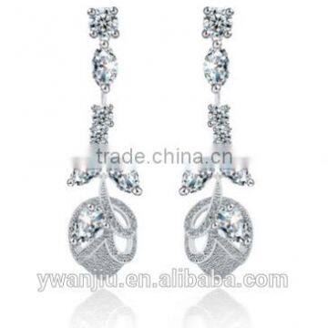 Wholesale Stock Small Order Fashion Women Long Style Rose Flower Zircon Earrings