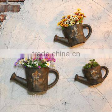 Watering Pot Shape Cement Wall Mounted Flower Pot Antique Bronze Vase photo-3
