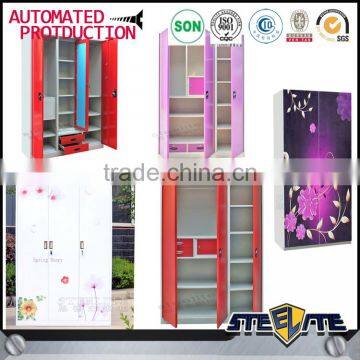 Double Color Wardrobe Design Furniture Bedroom Indian Closet Almari Powder Coated Steel Almirah photo-5