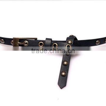 Wholesale Rivets Decorated Pin Buckle Sex Girl Thin PU Waist Belt Adjustable Eyelets Belts photo-5