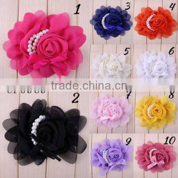 Multicolor garment accessory pearl chiffon flower applique