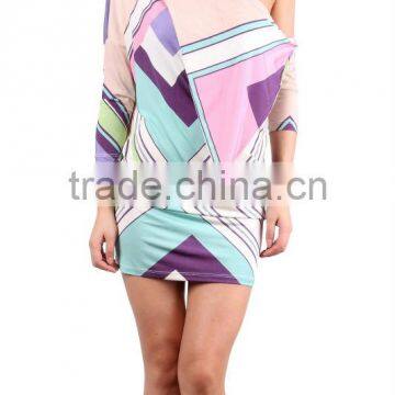 2015 One -shoulder full geometric scheme print sexy women dress