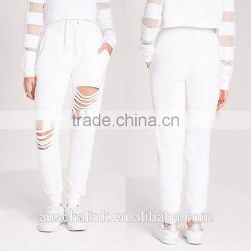 OEM Service Fashion Cheap White Ripped Front Jogger Pants photo-6