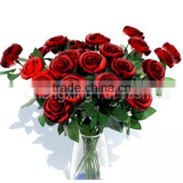 CX-A-69A Red Rose Rex Rabbit Fur Flowers Hand-made Flower Livingroom Decoration photo-2