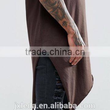 Hip Hop Fashion Men Longline Cap Sleeve Asymmetric Hem Blank T-shirts Wholesale photo-3