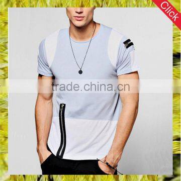 Custom made men's casual colour block t-shirt guys designer cool t shirts with zip detail