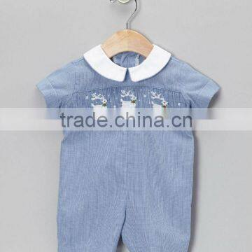 Blue Gingham Smocked Reindeer Boys Romper