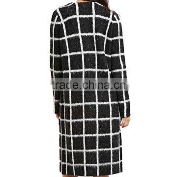 Plain Geo-patterned Front Open Blend Long Sweater Female Cardigan With Front Patch Pockets photo-2