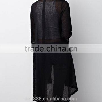 Custom Women Knitted Long Open Lace Trim Cardigan photo-3