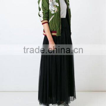 Custom Women 100% Silk Black Pleated Skirts,Fashion Summer Clothes Silk Pleated Skirts For Women photo-3