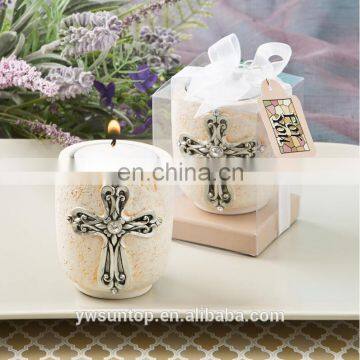 Lovely sand Stone Pebble Cross Design Candle Tea Light Holder Wedding decoration Party Gift