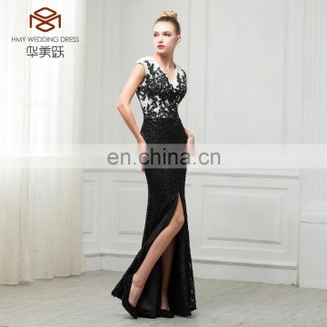 Latest Design party dress Customized Black and white applique deap V Cocktail Dresses