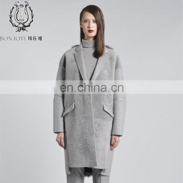 Morden Design Double Side Worsted Suit Women's Silver Fox Fur Coat Fancy Style Woolen And Fur Coat