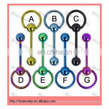 Titanium anodized door knocker straight barbell ,gauge piercing jewelry tongue ring , hot body jewelry