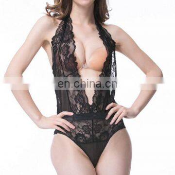 Women Sexy Lingerie Teddy Deep V Halter open waist Lace Bodysuit