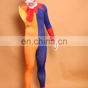 Mens Blue & Yellow Split Second Skin Suit Zentai Clown Fancy Dress Lycra Bodysuit photo-2