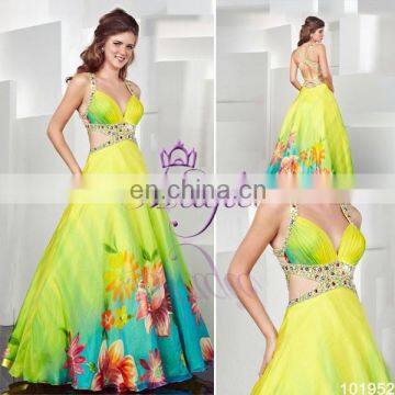 Hot sale spring print ball gown dress chiffon evening dress