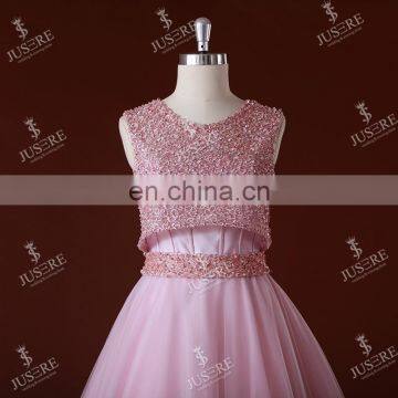 Stylish Sleeveless Flowers Lace Appliqued Beaded Low-Cut Back Ball Gown Pink Patterns Of Lace Evening Dresses In Istanbul 2016 photo-2
