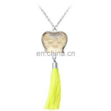 Fashionable New Yellow Glass Silk Heart Shaped Tassels Pendant Latest Design Simple Sliver Plated Chain Necklaces