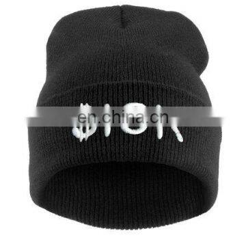 embroidery Wholesale black beanie caps- winter knitted hat-custom logo beanies