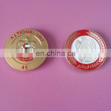 round shape customized UAE falcon image promotional gifts metal badge pin for 46th UAE national day