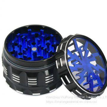 D63mm& H48 mm Aluminium Alloy Flash Logo Cigar Grinder 4-layer Plat Sounder Smoke Grinder as Colorful Cigar Crushing Metal Accessory With White Edge for Tobacco,smoke,cigarette photo-5