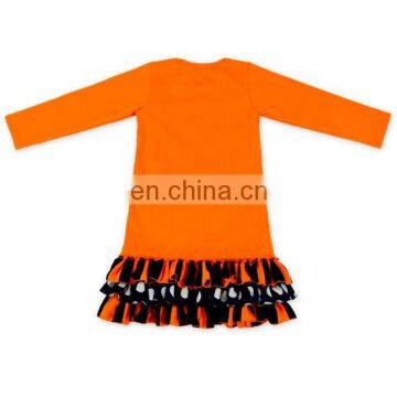 Girls Boutique Outfit Cat Printed Double-deck Floral Stripe Top and Orange Black Stripe Trousers Children Sets photo-3