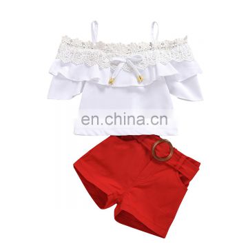 European and American children's wear woven lace lace pure color condole belt female middle child + belt three-piece set