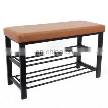 Customized Modern PVC Leather Metal Shoe Rack for Living Room at Doorway Entrance Shoe Bench photo-5