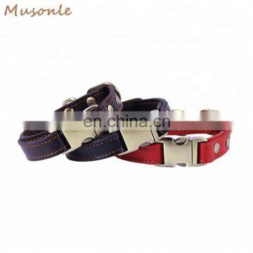 Custom Strong Metal Buckle Luxury Real Leather Dog Collar photo-7
