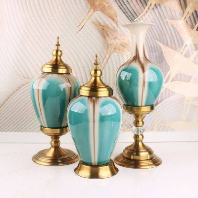 Light Luxury Retro Fashion Green Crack Large Ceramic Vase For Coffee Shop Decor