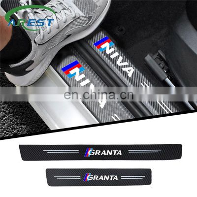 4pcs car Sticker door carbon leather Fiber Sill Plate For Lada GRANTA NIVA VESTA XRAY stickers Accessories Protector Decals