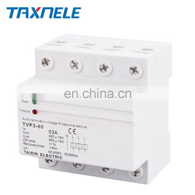 3P 63A 380V Three Phase Din Rail Automatic Recovery Reconnect Over Voltage Under Voltage Protective Protect Protector Relay photo-4