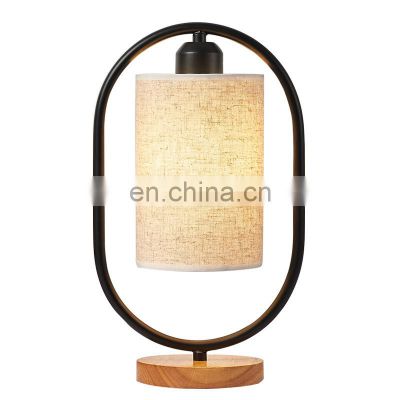 Chinese Style Vintage Table Lamp Fabric Lampshade Wooden Base Desk Light